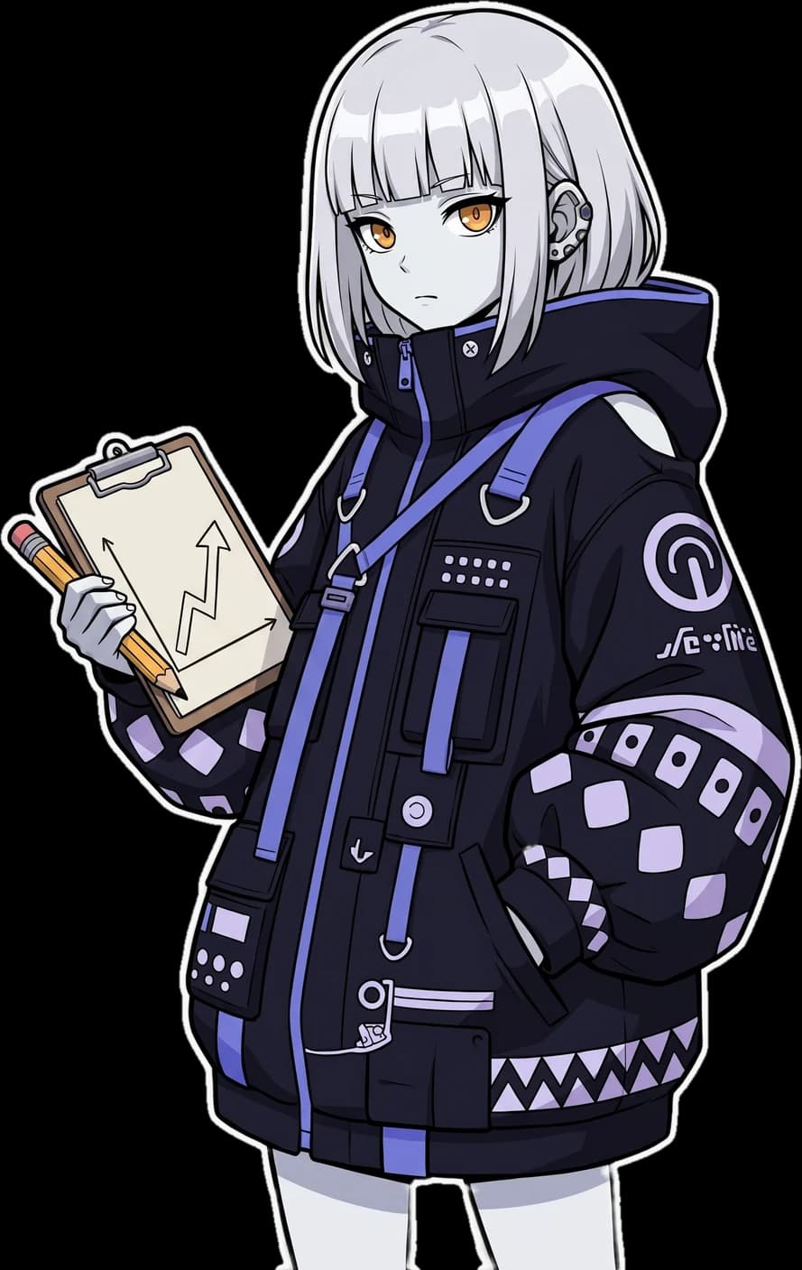 The fomotip girl writing a thesis on a clipboard